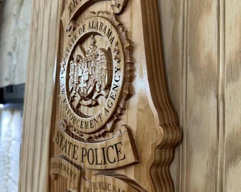 Placa policial personalizada, insignia de policía estatal de Alabama V, decoración de pared de madera
