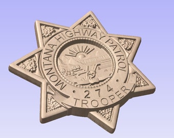 Insignia de policía de la Patrulla de Carreteras de Montana - Insignia de policía personalizada V Letrero de madera tallada