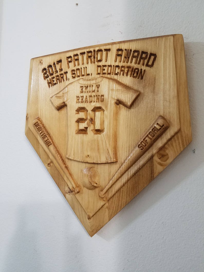 Personalized Home Plate Baseball/Softball V Carved Wooden Sign image 1