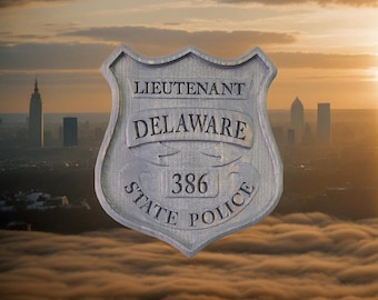 Personalized Delaware State Trooper Wood Sign: 3D Carved Police Badge
