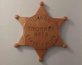 Personalized Illinois State Trooper Badge: Custom Carved Wood Sign