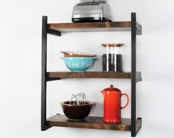 Solid Wood Three Tier Bookshelf - Heavy Duty Wood and Steel Kitchen Shelving - Ships Free to Lower 48 States