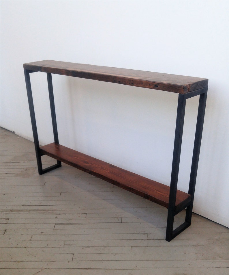 Solid Wood Console Table - Lentini Design - Slim Handmade Entryway Table With Shelf -  Ships to Lower 48 States