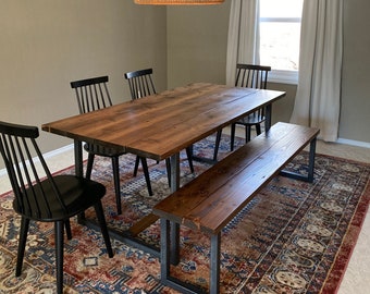 The Lentini Dining Table - Ships Free to lower 48 states - Handmade Kitchen Table Made from Solid Wood and Steel