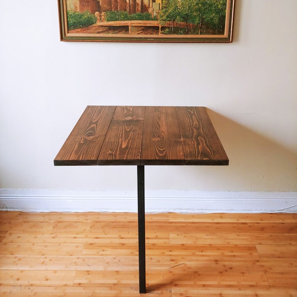 Handmade Wall Mounted Solid Wood High Top Table - Small 2 Person Table/Desk - Ships Free To Lower 48 States