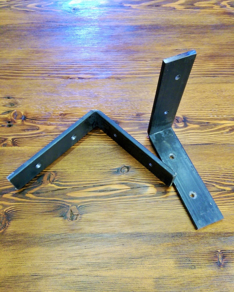 Steel Shelf Bracket Set Two handmade raw steel brackets for shelves with all mounting hardware included image 1