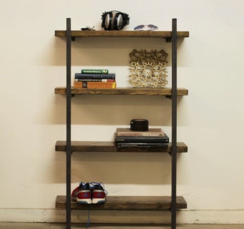 Reclaimed Wood And Steel Bookshelf Macagon Design Wall Image 0