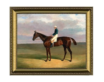 FRAMED - The Racehorse - framed painting of a jockey and racehorse against a landscape, horse portrait painting, equestrian art framed