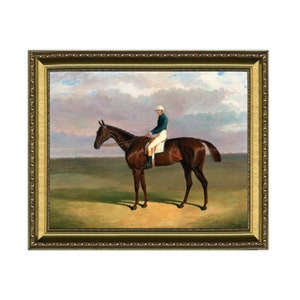 FRAMED - The Racehorse - framed painting of a jockey and racehorse against a landscape, horse portrait painting, equestrian art framed
