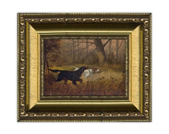 Framed Hunting Dogs Print: Vintage Autumn Landscape, Sporting Art
