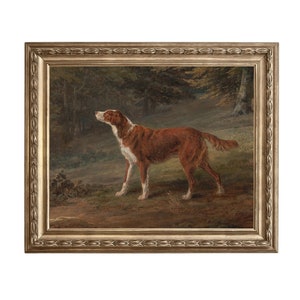 Setter in a Landscape - antique oil painting of a setter dog in a hunting landscape, hunting dogs, dog oil painting print, vintage painting