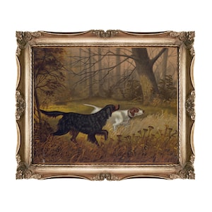 Vintage jachthonden schilderij, honden, jachthond, landleven, vintage kunstwerken, antiek schilderij, paar honden, hondenkunst, hondenprint