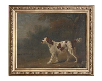 Setter In Landscape - vintage setter dog oil painting portrait, antique painting print, dog painting, dog gifts, traditional home decor