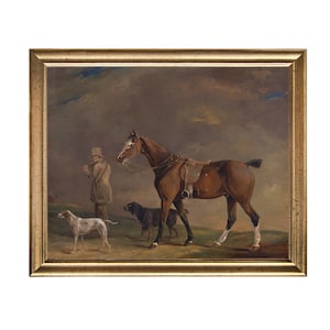 Hunting Gentleman with Horse and Dogs - Vintage Art Print