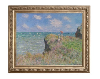 Cliff Walk - vintage landscape oil painting, seascape, antique oil painting, ocean oil painting, impressionist print