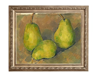 Vintage Pear Still Life Painting Print: Kitchen Food Art