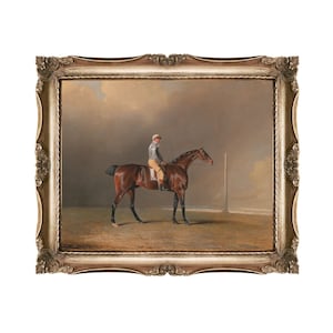 Vintage Oil Painting Thoroughbred Racehorse Portrait - "Daimon", thoroughbred horse racing art, equestrian home, gifts, horse oil painting