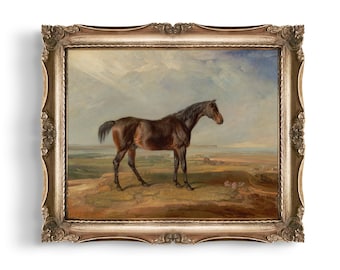 Vintage Bay Horse Painting: Antique Equestrian Art Print