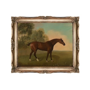 The Bay Horse - oil painting poster print of a bay horse in a landscape, equestrian art, horse portrait, painting print