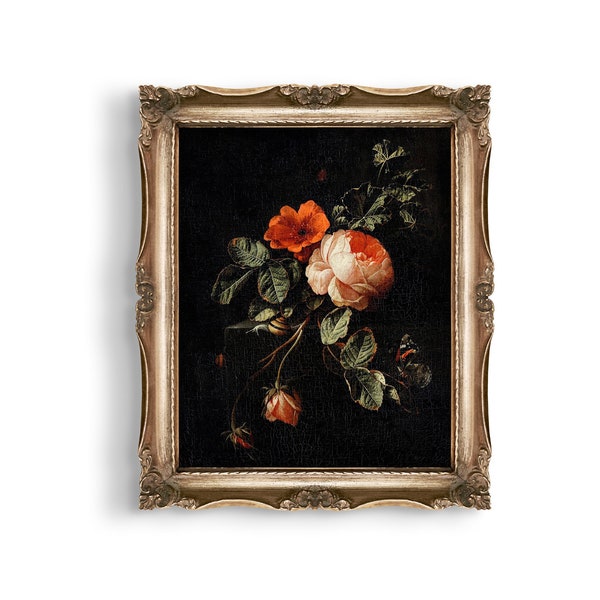 Vintage Peony Still Life Painting, obras de arte vintage, pintura antigua, floral, naturaleza muerta, pintura al óleo, moody, english country, preppy home