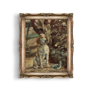 Vintage Dog and Chicken Impressionist Painting Print