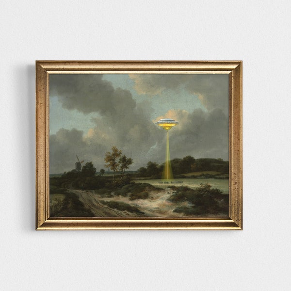 Funny Alien Abduction Art Print: Altered Vintage Landscape