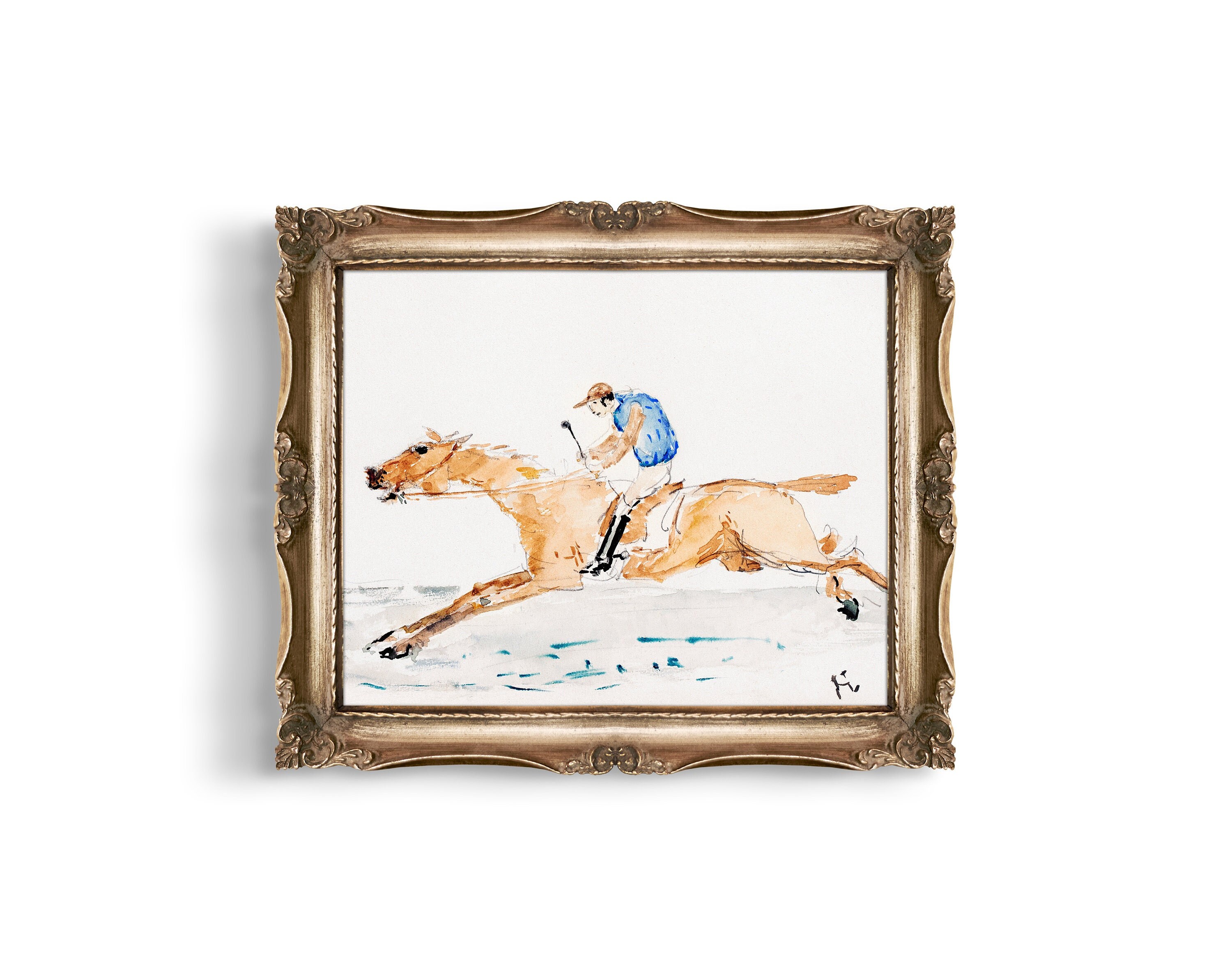 Vintage Horse Racing Painting, antique painting, watercolor, equine, equestrian, horses, horse art