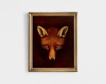 Vintage Fox Head Painting, foxhunting art, fox painting, fox print, British art, antique, grandmillenial decor, maximalist, sporting art