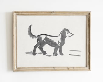 Vintage black and white dog illustration, vintage kid room, dog nursery, preppy nursery, black and white dog art, grey and white nursery