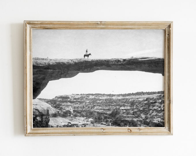 Vintage Cowboy Photo Print: Equestrian Art on Natural Bridge