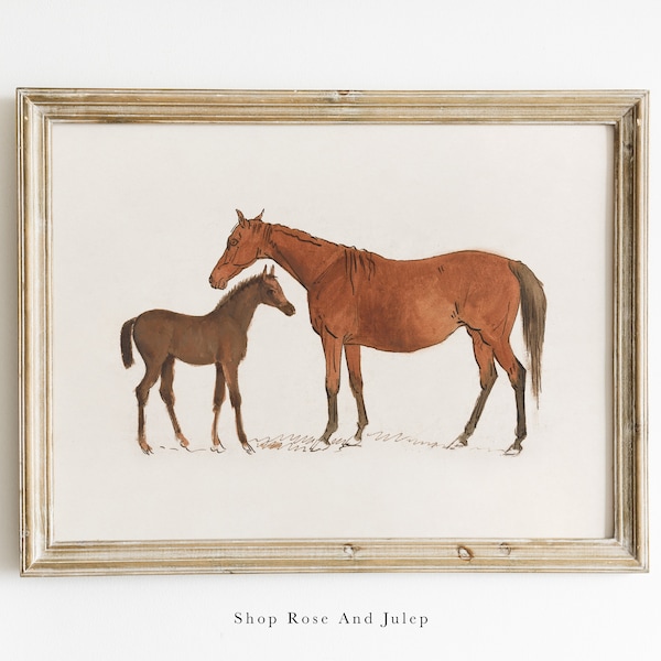 Mare and Foal, vintage illustrations, mother and baby art, equestrian artwork, equestrian art, vintage horse art, horse prints, modern horse