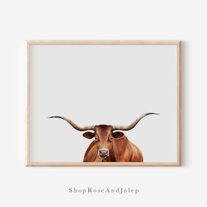 Minimalist Longhorn Cattle Poster Print, minimal animal art, longhorn cattle, longhorn steer, Texas art prints, Texas housewarming gifts
