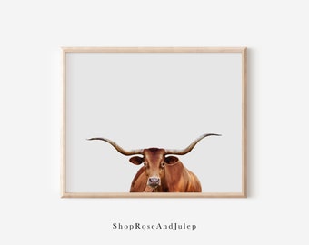 Minimalist Longhorn Steer Art Print: Texas Home Decor