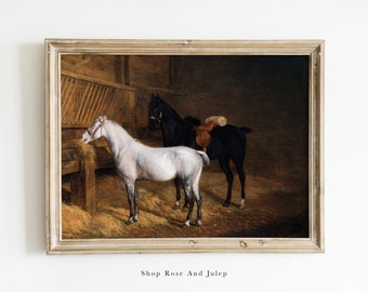 Vintage Horses Painting Print: Equestrian Home Decor