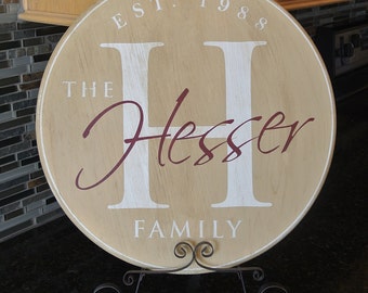 24" Family Established Sign - Personalized Name Monogram Sign - Painted Wood Sign - Wedding Anniversary Gift - Est. Date - Custom Gift