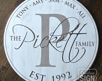 Established Family Name Sign - Initial Round Sign - Wedding Anniversary Gift - Est. Date - Custom Gift - Wood Sign - Personalized