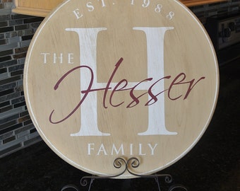 18" Family Established Sign - Personalized Name Monogram Sign - Painted Wood Sign - Wedding Anniversary Gift - Est. Date - Custom Gift
