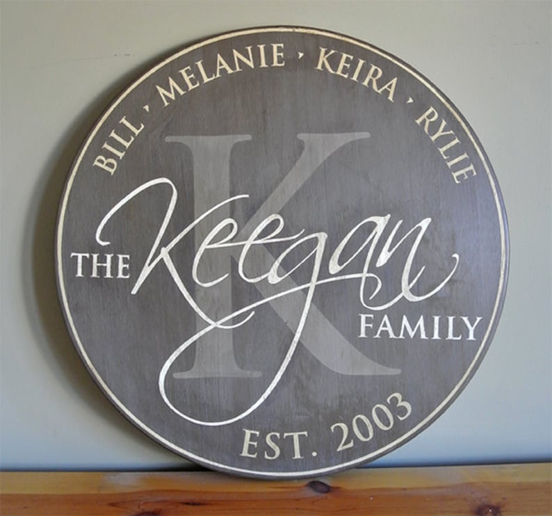 Personalized Established Family Name Sign Monogram Round Sign 18 Wedding Anniversary Gift Est. Date Custom Gift Wood Sign image 1