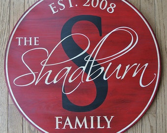 18" Family Name Sign Personalized Monogram Sign Established Date Sign Painted Round Wood Sign Wedding Anniversary Gift Est. Date Custom Gift