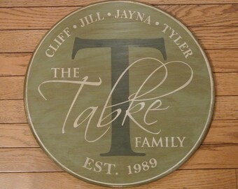 Family Established Sign - Personalized Name Monogram Sign - Painted Wood Round Sign - Wedding Anniversary Gift - Est. Date - Custom Gift