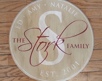 18" Family Established Sign - Personalized Name Monogram Sign - Painted Wood Sign - Wedding Anniversary Gift - Est. Date - Custom Gift
