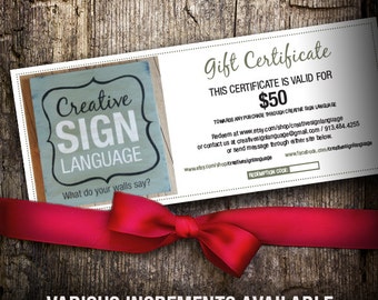 Creative Sign Language Gift Certificate - Personalized Hand Painted Signs - Gift Ideas - Est. Date - Custom Gift - Wood Sign Wedding Gift