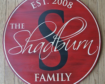 30" Family Established Sign - Personalized Name Monogram Sign - Painted Wood Sign - Wedding Anniversary Gift - Est. Date - Custom Gift