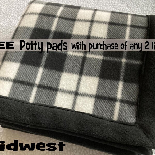Plush & absorbent Midwest fleece cage liner for Guinea pig | Rabbit hutch fleece mat | Hedgehog cage fleece bedding l Black and white plaid