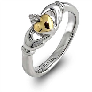 Claddagh Ring Diamond Claddagh Rings Promise Ring ULS-6169 Ladies Claddagh Ring 14K Gold Silver Mix Irish Claddagh Ring