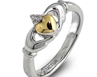 Claddagh Ring Diamond Claddagh Rings Promise Ring ULS-6169 Ladies Claddagh Ring 14K Gold Silver Mix Irish Claddagh Ring