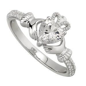 APRIL Birthstone Silver Claddagh Ring S-S21062-4. Made in IRELAND! - Ships from Colorado USA