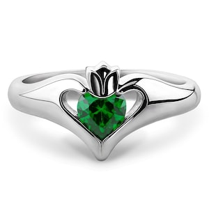 Sterling Silver Claddagh Ring Green CZ ULS-16434GR Ladies Modern Claddagh