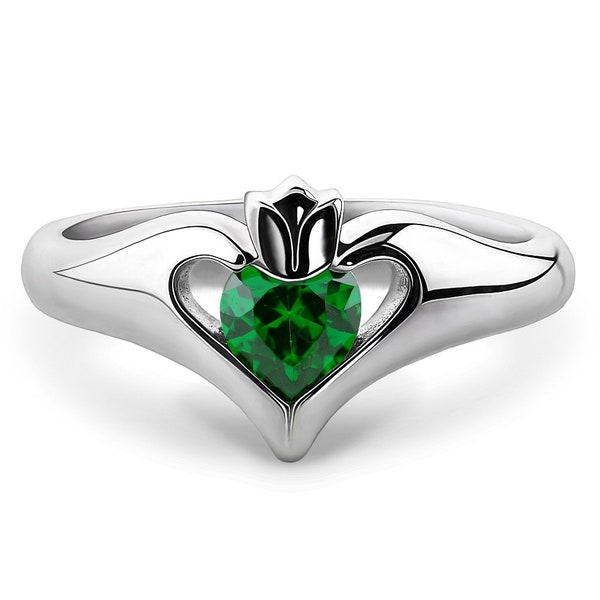 Sterling Silver Claddagh Ring Green CZ ULS-16434GR Ladies Modern Claddagh