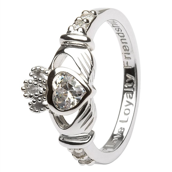 April Birthstone Silver Claddagh Ring Made in IRELAND